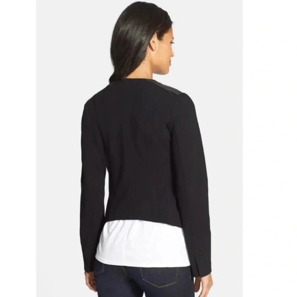 Eileen Fisher Leather Trim Ponte Blazer Jacket - Picture 2 of 6